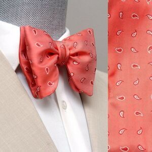 Men's Self tied Bow Tie Big Butterfly Bow tie S616 Coral Small Paisley